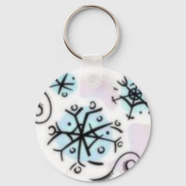 Pink and Blue Frost Snowflakes Key Ring (Front)