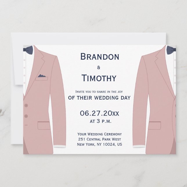 Pink And Blue Gay Wedding Invitations (Front)