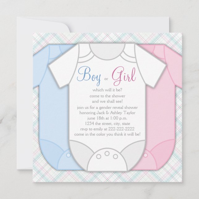 Pink and Blue Gender Reveal Baby Shower Invitation (Front)