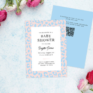 Pink and Blue Gender Reveal Leopard Baby Shower Invitation