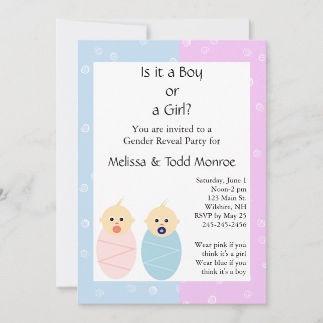 Pink and Blue Gender Reveal Party Invitation (Front)