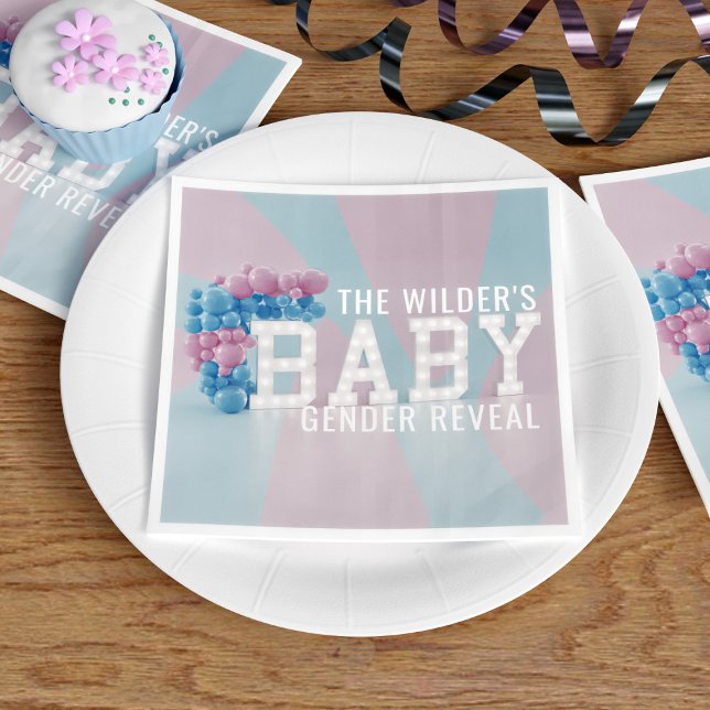 Pink and Blue Gender Reveal Party Napkins (Pink and blue gender reveal party napkins just for you. Add your name!)