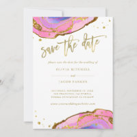 Pink and Blue Geode and Gold | Photo Save the Date