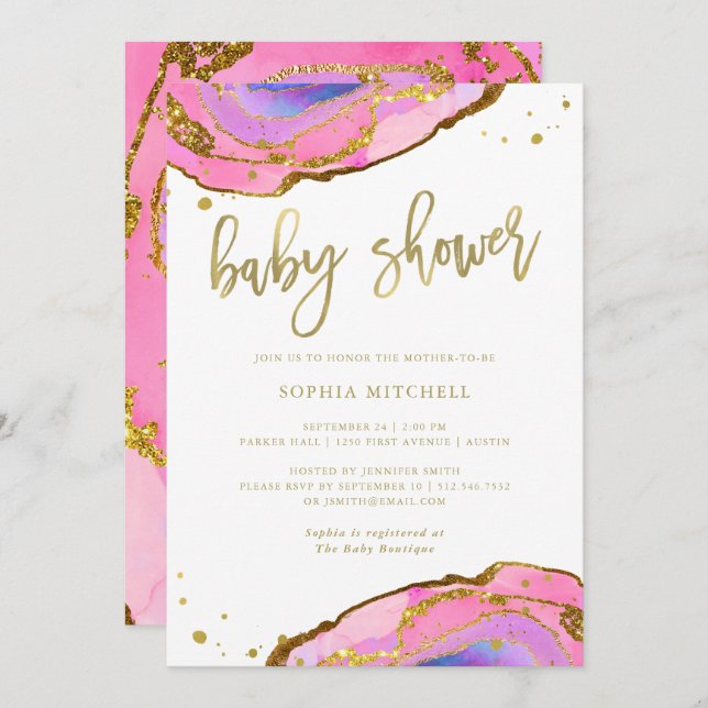 Pink and Blue Geode with Gold | Baby Shower Invitation (Front/Back)