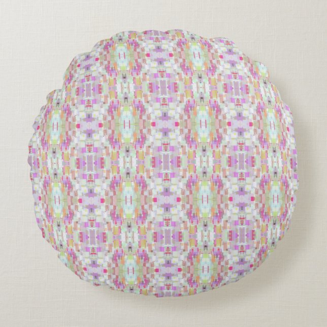 Pink and Blue Geometric Abstraction Round Cushion (Front)