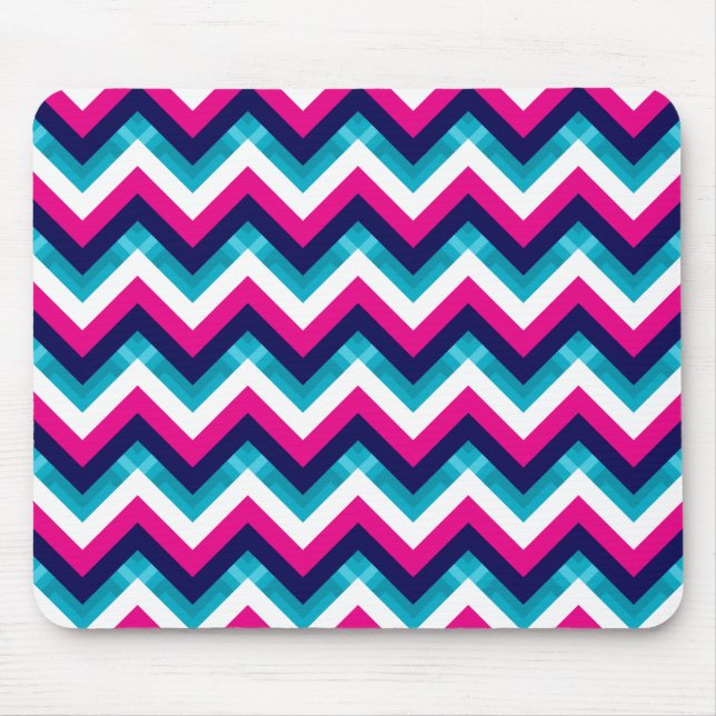 Pink and Blue Geometric Chevron Pattern Mouse Pad (Front)