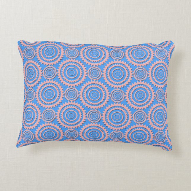 Pink and Blue Geometric Circles Pattern Decorative Cushion (Back)