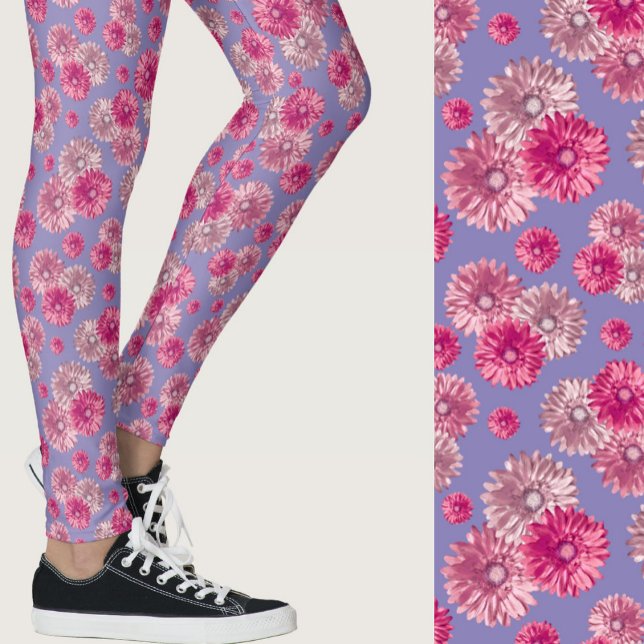 Pink and blue gerbera daisy floral Patterned Leggings (Creator Uploaded)