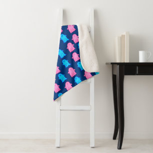 Pink and Blue Ghosts on Navy Blue Sherpa Blanket
