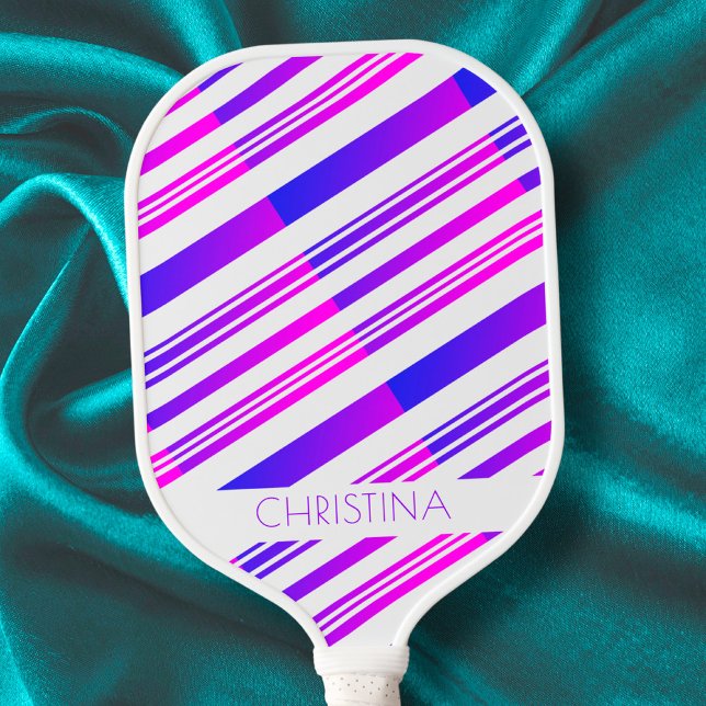 Pink and Blue Gradient Stripes Modern Custom Name Pickleball Paddle (Creator Uploaded)