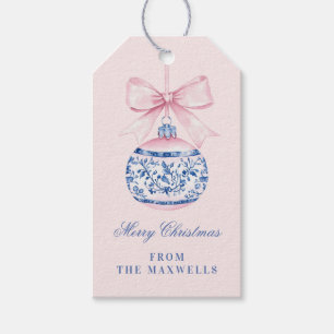 Pink and Blue Grandmillennial Christmas Ornament Gift Tags