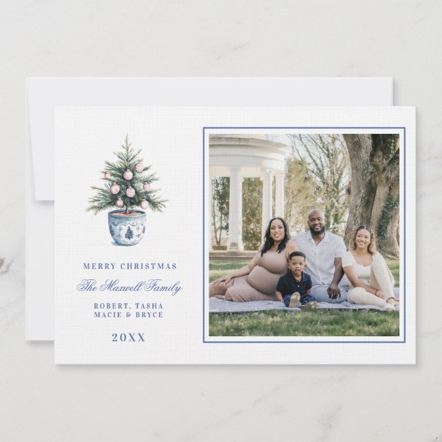 Pink and Blue Grandmillennial Christmas Tree Invitation (Front)