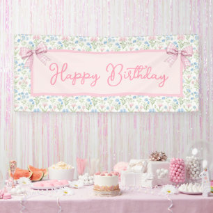 Pink and Blue Grandmillennial Happy Birthday Banner