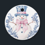 Pink and Blue Grandmillennial Snowman Favour Tags<br><div class="desc">This Christmas design has a preppy grandmillennial design featuring a Snowman with a blue hat and a pink bow.</div>