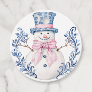 Pink and Blue Grandmillennial Snowman Favour Tags