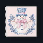Pink and Blue Grandmillennial Snowman Notebook<br><div class="desc">This Christmas design has a preppy grandmillennial design featuring a Snowman with a blue hat and a pink bow. You can personalise with a name.</div>