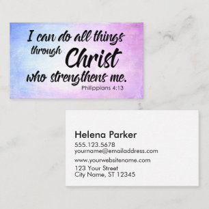 Pink and Blue Grunge Philippians 4:13 Scripture Business Card