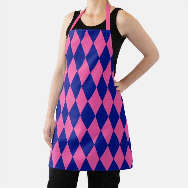 Pink and Blue Harlequin Checkered Design  Apron (Creator Uploaded)