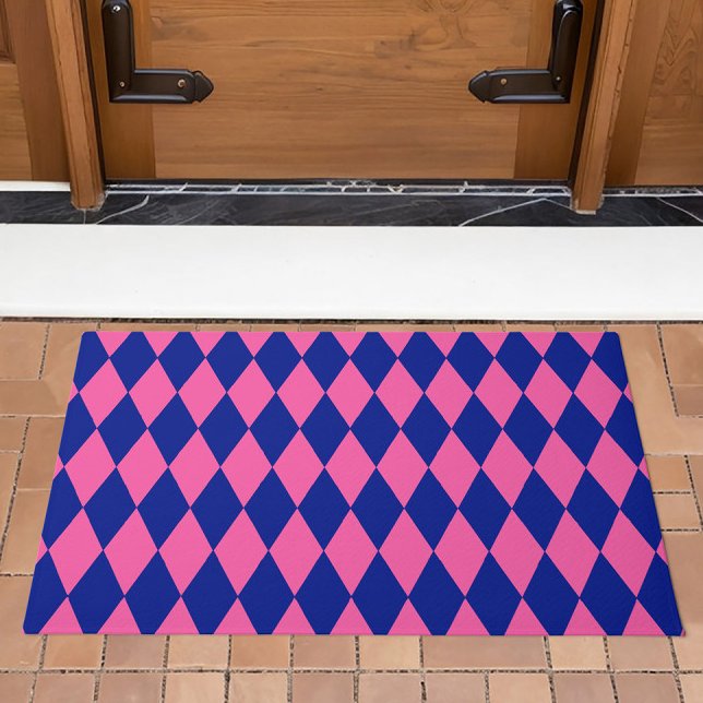Pink and Blue Harlequin Checkered Design  Doormat (Creator Uploaded)