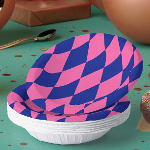 Pink and Blue Harlequin Checkered Design  Paper Plate