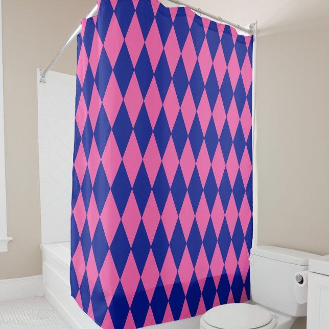 Pink and Blue Harlequin Checkered Design  Shower Curtain (Creator Uploaded)
