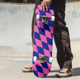 Pink and Blue Harlequin Checkered Design  Skateboard