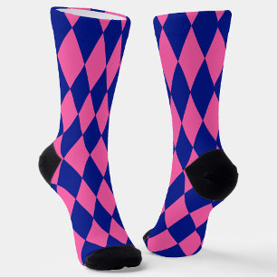 Pink and Blue Harlequin Checkered Design  Socks