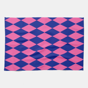 Pink and Blue Harlequin Checkered Design Tea Towel