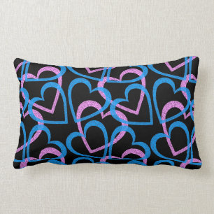Pink And Blue Hearts Abstract Pattern Lumbar Cushion