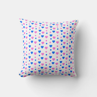 Pink and Blue Hearts and Polka Dots Pattern Cushion