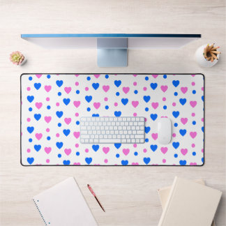 Pink and Blue Hearts and Polka Dots Pattern Desk Mat