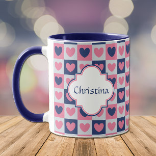 Pink and Blue Hearts Pattern Valentine Mug