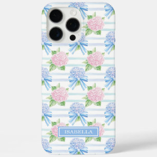Pink and Blue Hydrangeas Striped iPhone 16 Pro Max Case