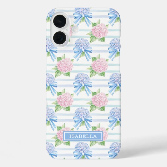 Pink and Blue Hydrangeas Striped Case-Mate iPhone Case (Back)