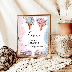 Pink and Blue Ice cream baby shower Favour sign