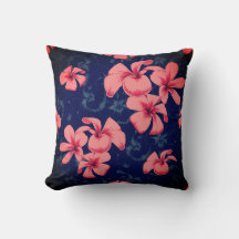 Pink and Blue Illustrated Floral Pattern Pillow