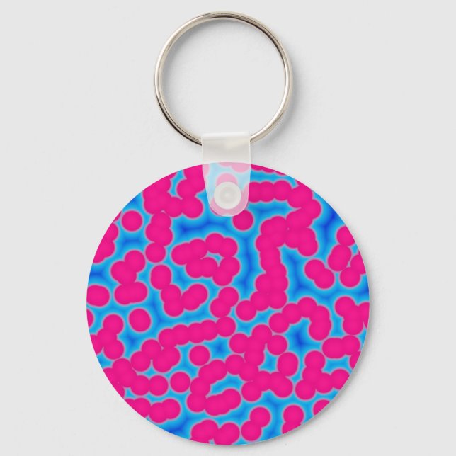 pink and blue intersecting polkadots key ring (Front)