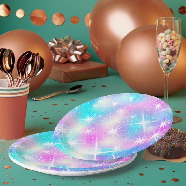 Pink and Blue Iridescent Sparkle  Paper Plate (Multi)