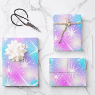 Pink and Blue Iridescent Sparkle  Wrapping Paper Sheet