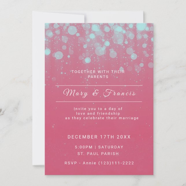 Pink and Blue Lights and Glitter Wedding  Invitation (Front)