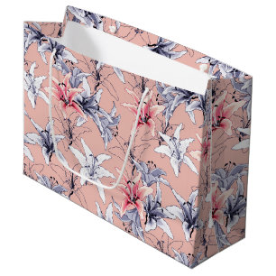 Pink and blue lilies pattern large gift bag