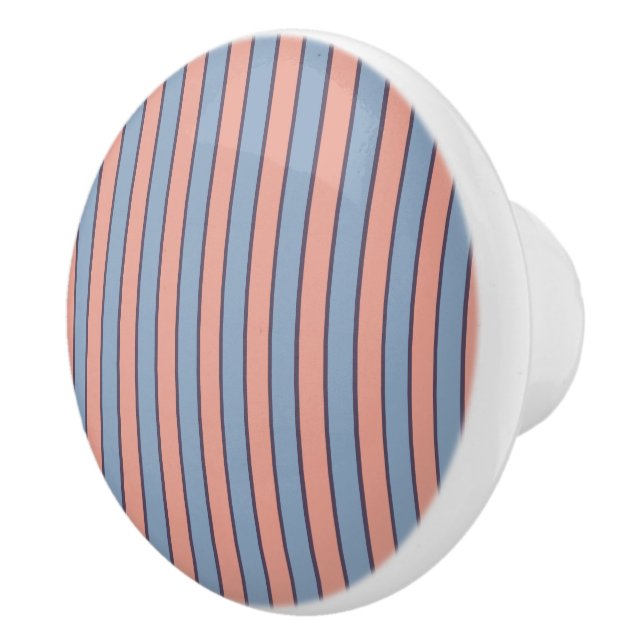Pink and blue line stripes pattern ceramic knob (Right)