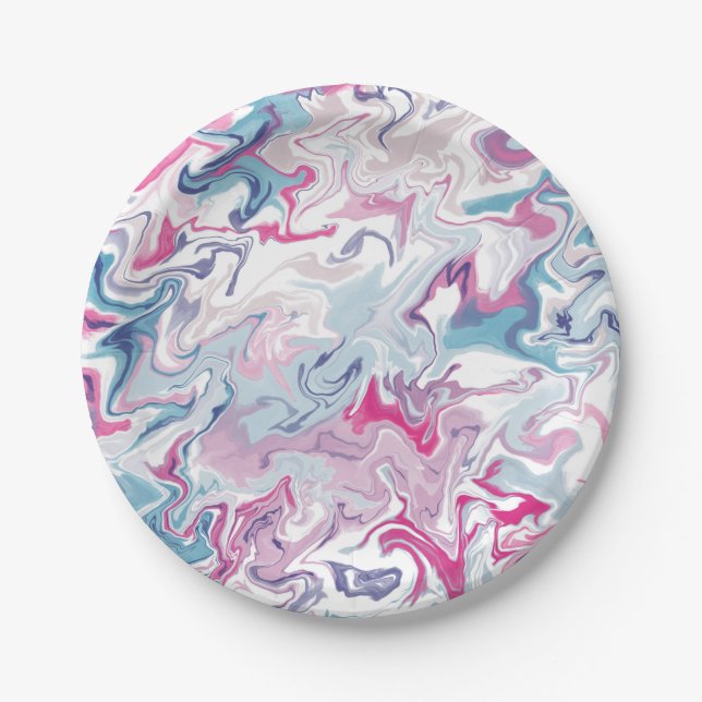 Pink and blue liquid acrylic paper plate (Front)