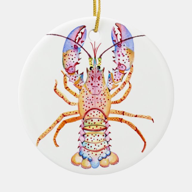 Pink and Blue Lobster Ceramic Tree Decoration (Front)