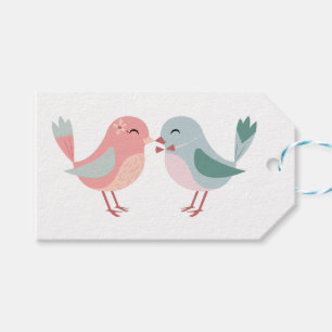 Pink And Blue Lovebirds - Wedding, Bridal Shower Gift Tags