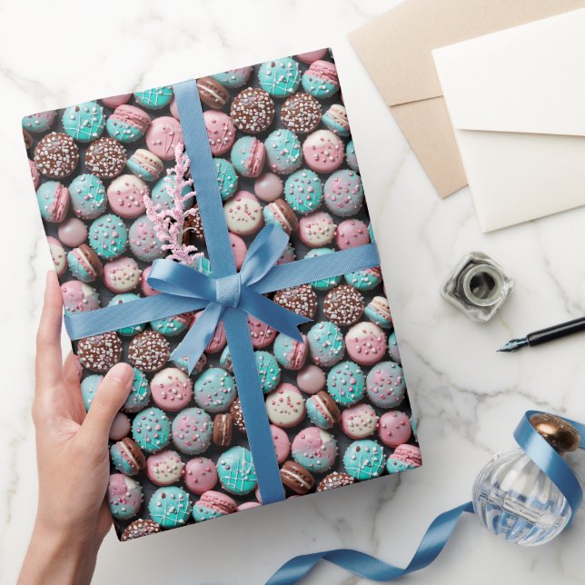 Pink and Blue Macaron Birthday Wrapping Paper (Gifting)
