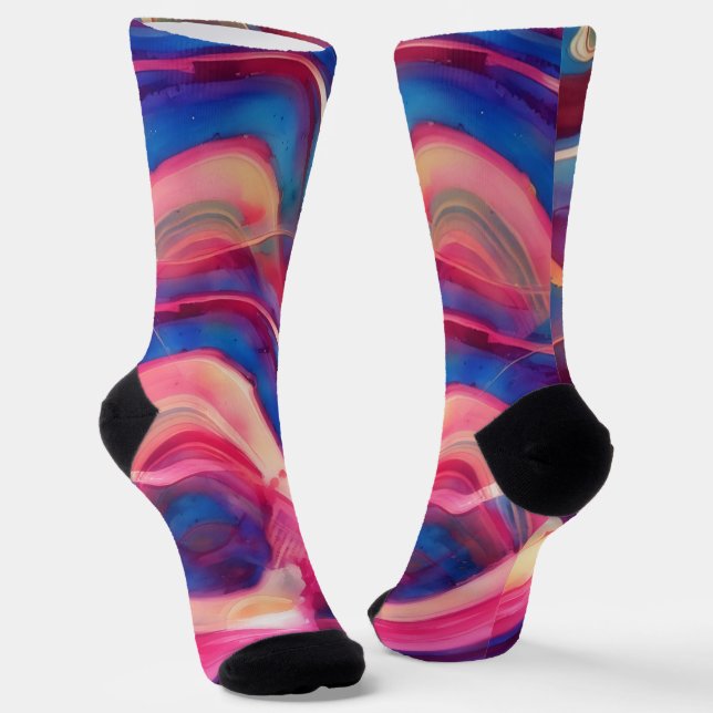 Pink and Blue Marble Art Socks (Angled)