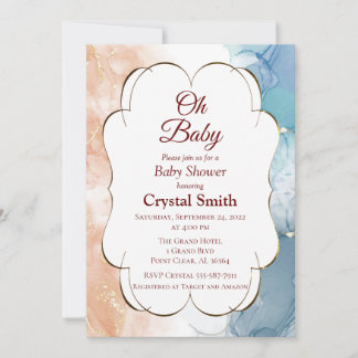 Pink and Blue Marble Watercolor Baby Shower Invitation