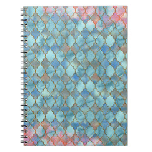 Pink and Blue Maroccan pattern Spiral Notebook