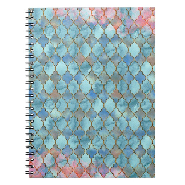 Pink and Blue Maroccan pattern Spiral Notebook (Front)